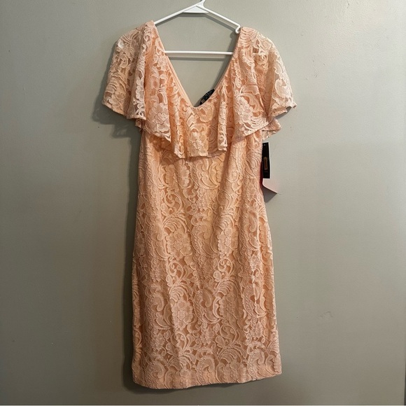 Lauren Ralph Lauren Dresses & Skirts - Lauren Ralph Lauren LRL Peach Paisley Lace Ruffle Lined Shift Dress 14 NWT Pink